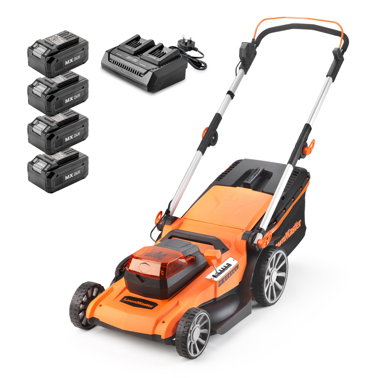 LawnMaster Cordless Lawn Mower - Large 48V 46cm Lawnmower with Spare Batteries