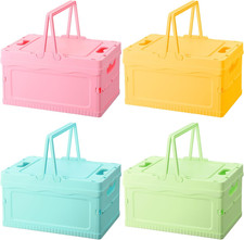 4 Pcs Pastel Plastic Storage Bin with Lid and Handle Cute Collapsible Storage Cr
