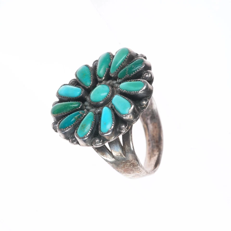 Anillo racimo turquesa verde/azul plata esterlina Zuni vintage talla 9 Foto 3 de 4