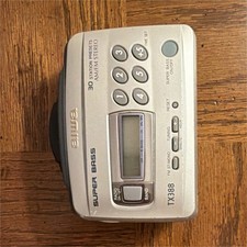 Aiwa TX388 Super Bass Portable AM/FM Stereo Radio, 30 Presets, Silver/Gray