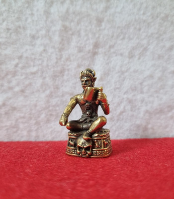 Hindu Buddha Yama Hell Delegate Statue Skull Head Book Gold Mini Collect Decor
