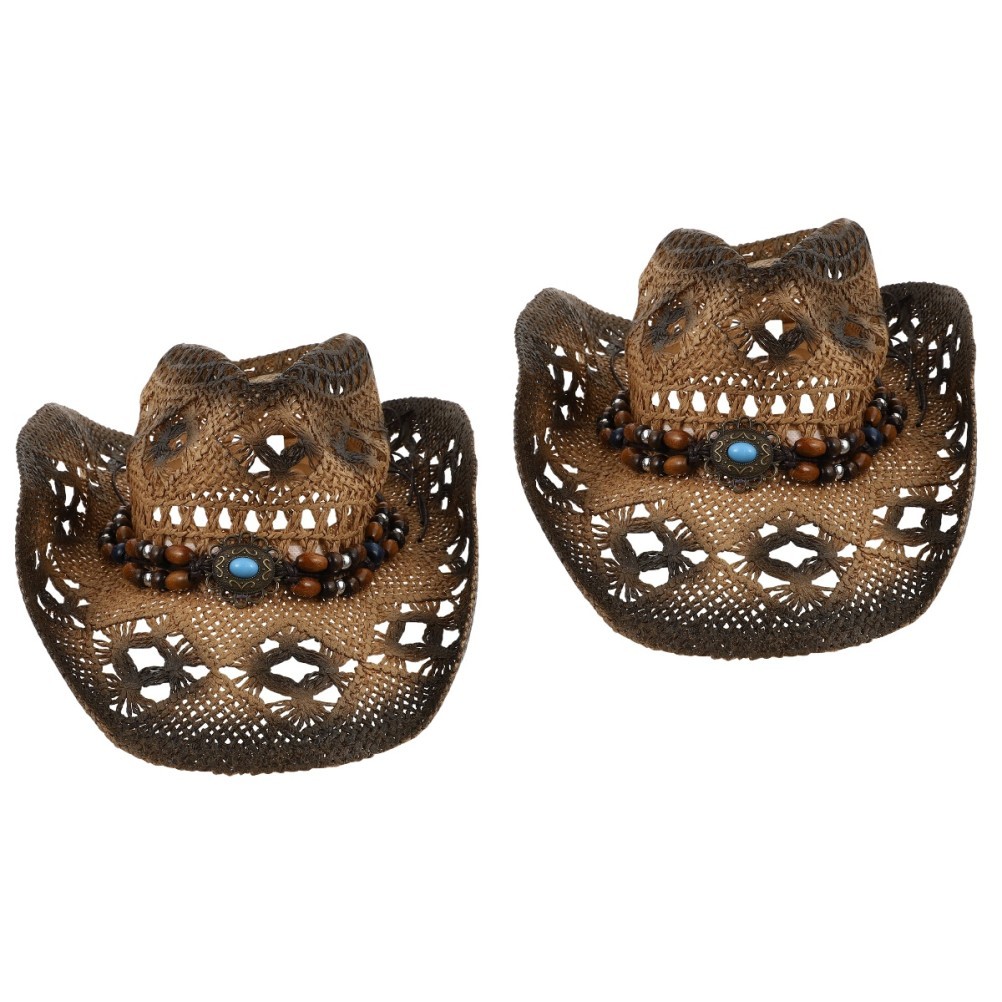 2 PCS Summer Hat Straw Cowboy Hats for Women Mexican Mens Western