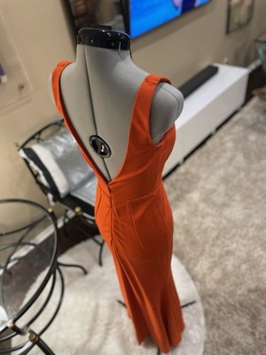 Nicole Miller Plunge Top Resort Ready Hot Orange Formal Floor Length Gown Size 0