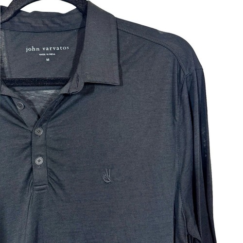 John Varvatos Marty Burnout Polo L/S Organic Cotton Peace Sign Black Medium $168 - Picture 4 of 7