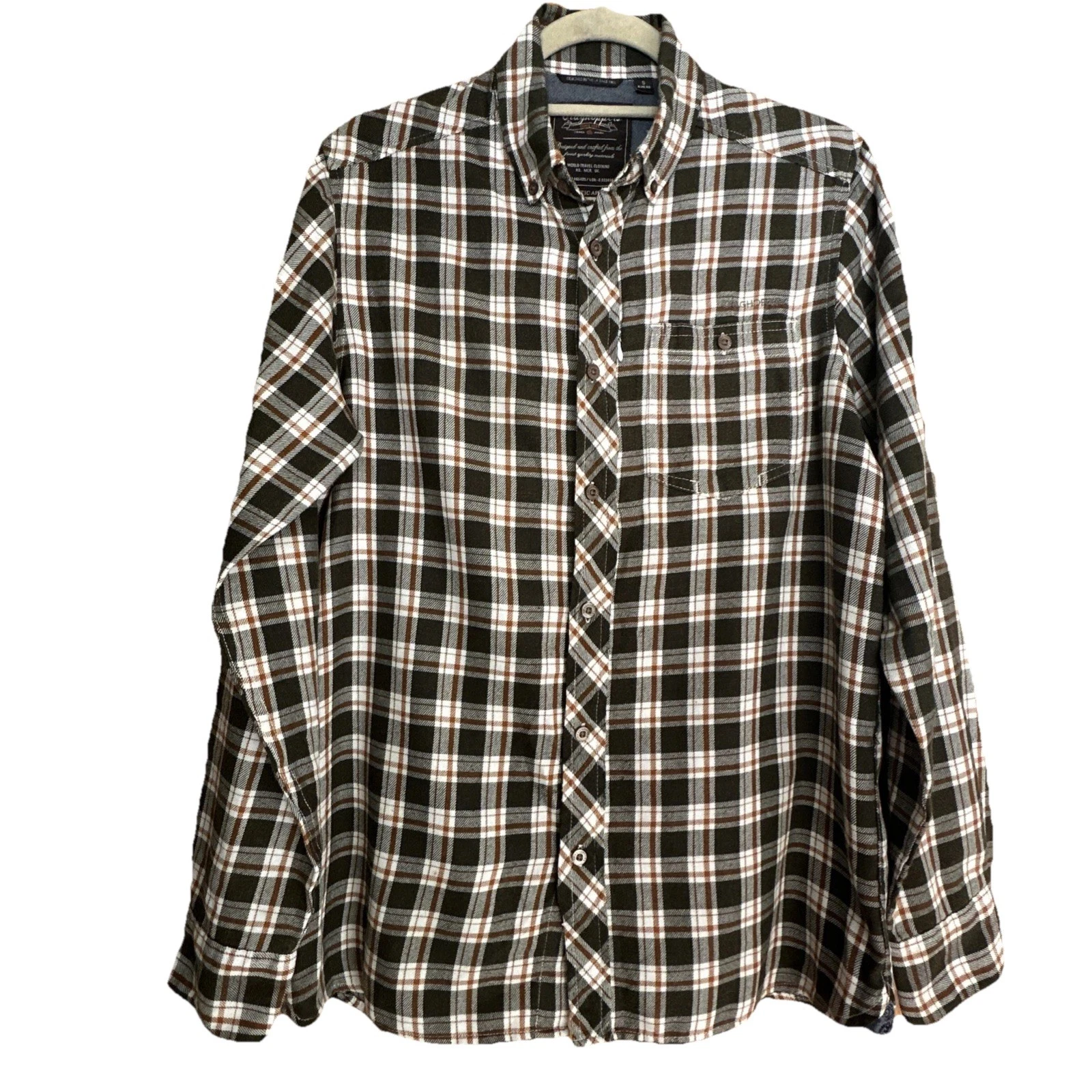 Craghoppers Flannel Men's Shirt Plaid Brown Size UK LARGE Wald Long Sleeve Grey