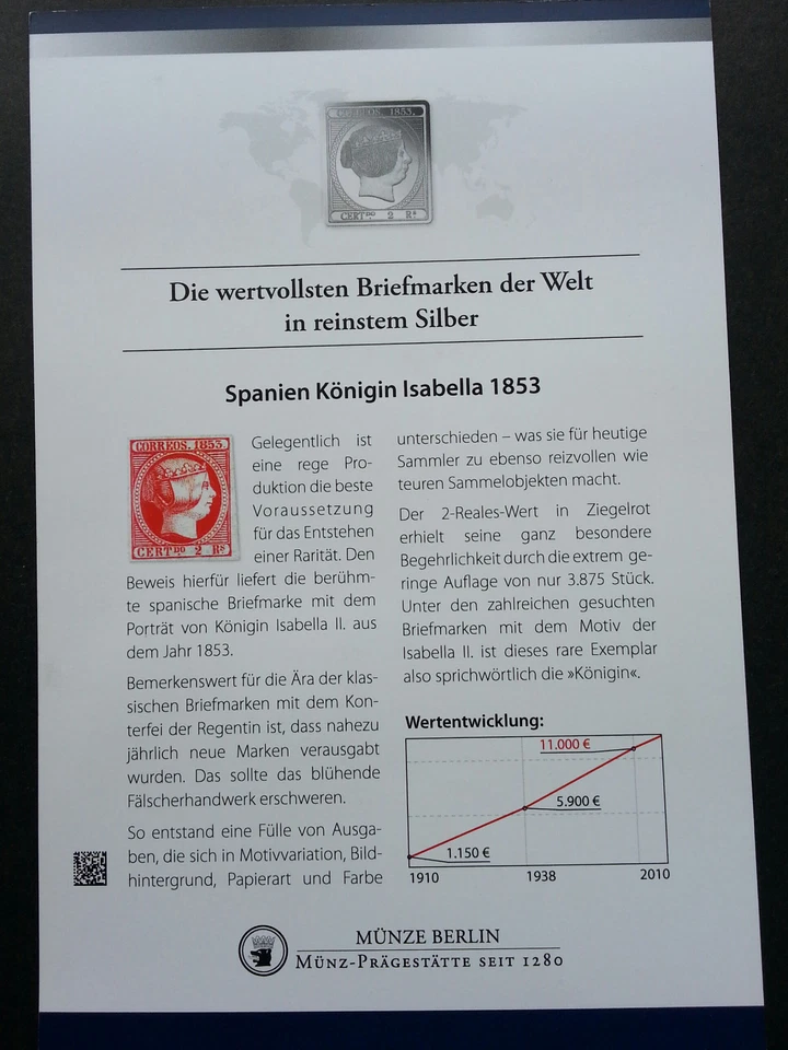 España Reina Isabella 2 Reales 1853 (sello) MNH *plata *certificado *raro Foto 4 de 4