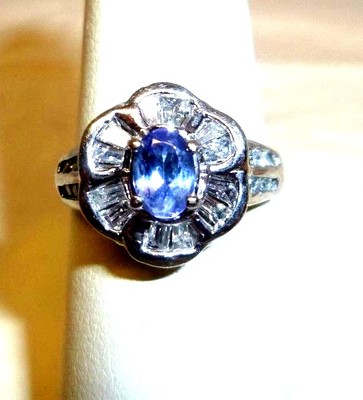 VINTAGE 14K WHITE GOLD 1/2 CARAT DIAMOND RING TANZANITE STONE ART NOUVEA!!!
