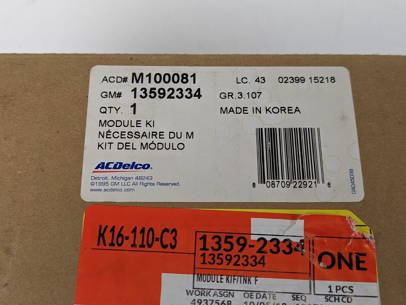 Fuel Pump Module Assembly ACDelco GM Original Equipment 13592334  