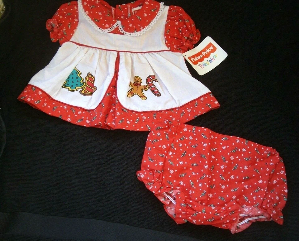 Vintage 1997 Fisher Price Infant Holiday Dress Matching Bloomers 0-6 Months NEW - Image 2 of 4