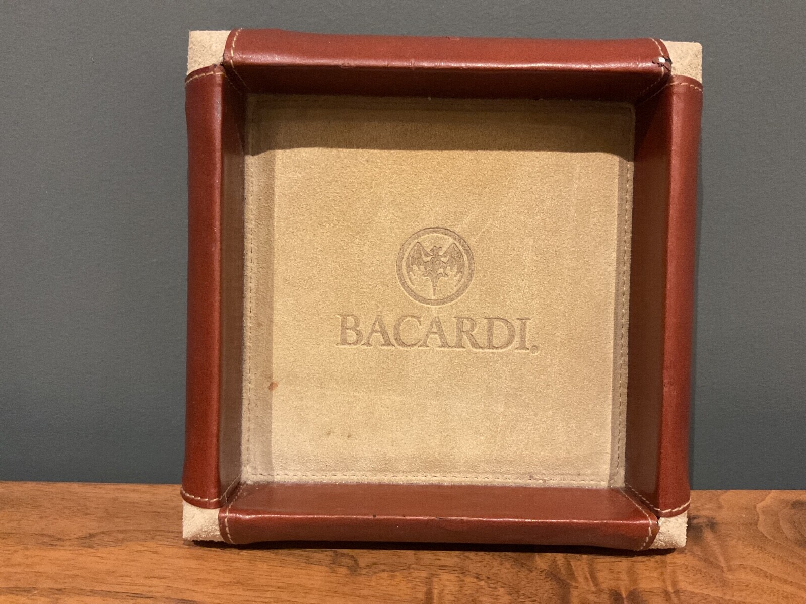 VINTAGE Leather And Suede COIN CHANGE KEY TRAY Advertising BACARDI
