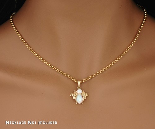 Solid 9ct Gold WHITE OPAL Bumble BEE Pendant (Handmade UK) - Picture 4 of 7