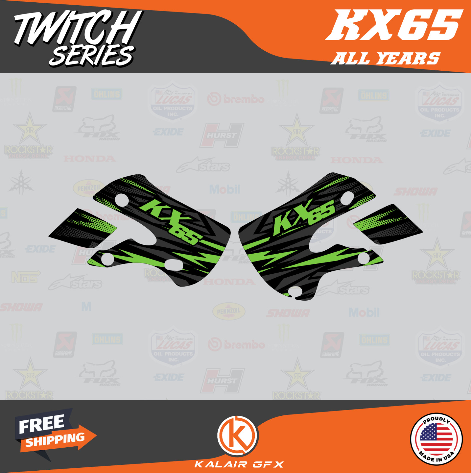 Graphics Kit for Kawasaki KX65 (1999-2024) KX 65 Twitch-green