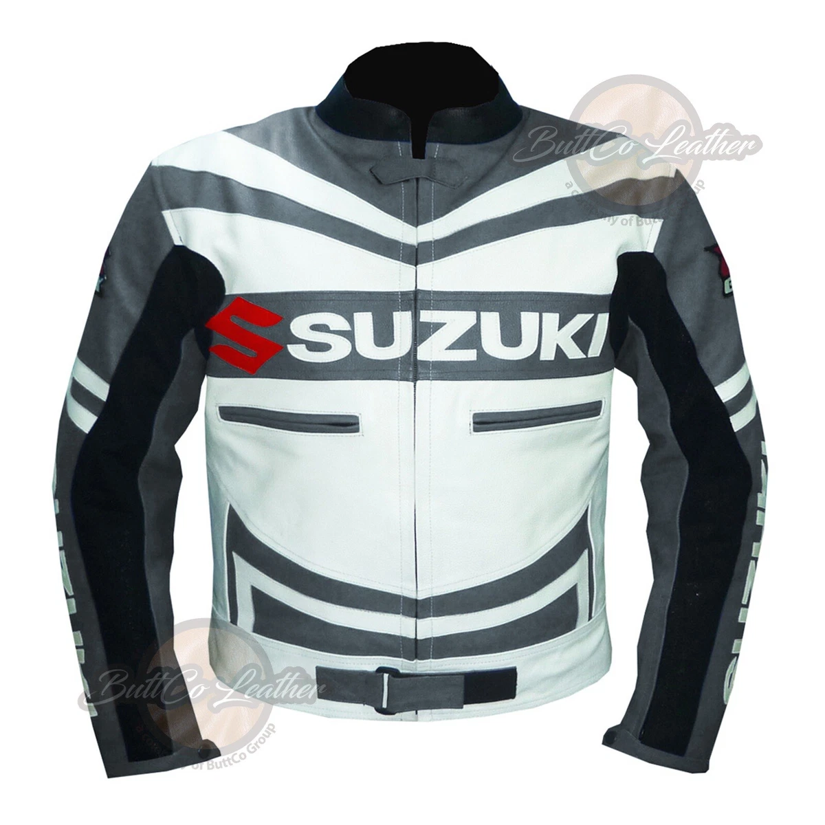 RIDING JACKETS ONLINE Suzuki 4313 GREY Leather Coat New Biker Racing Armour Gear