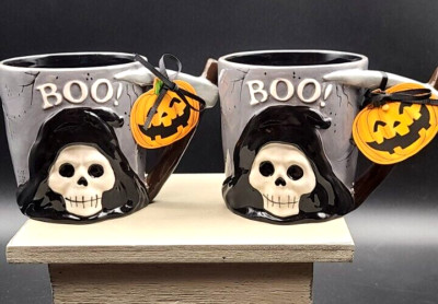 Grim Reaper Gothic Mugs Set of Two Blue Sky Black White Gray Halloween |  eBay