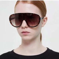 Shield Sunglasses Tortoise Brown Gold Accents Oversized Fashion UV Potect Lentes