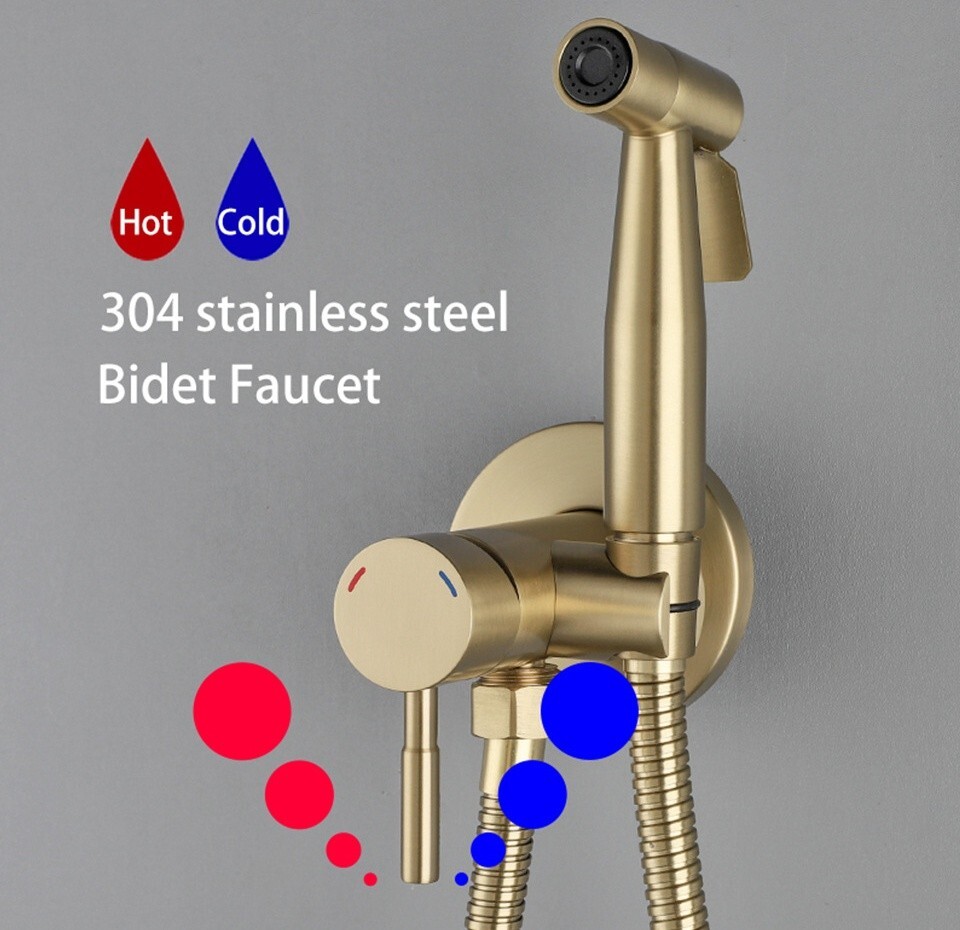 Brushed Gold Toilet Bidet Faucet Sprayer Hot & Cold Water Mixer