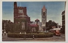 Vintage Truck, Library, Church & Tavern, Nashua, New Hampshire, Postcard, Unused