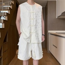 Men Summer Outfit 2-Piece Set Short Sleeve Shirt and Shorts Sweatsuit Set