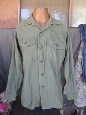 Vtg 1970 GI Issue OG107 Cotton Sateen Utility Fatigue Shirt, Distressed  Worn L