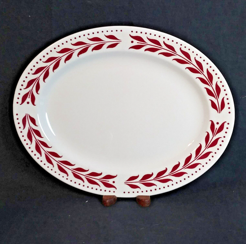 HOMER LAUGHLIN USA RED HEMLOCK OVAL PLATTER 13.75" VINTAGE RED LEAF RIM EUC - Picture 5 of 5
