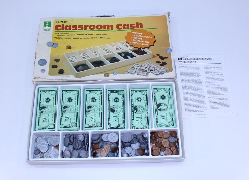 VTG Ideal 1987 Classroom Cash Educational Learning Game Toy Coins Paper Money - Image 2 of 4