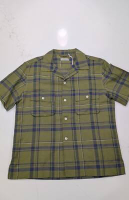 Knickerbocker Green Linen Ribeira Plaid Short Sleeve Camp Collar Shirt