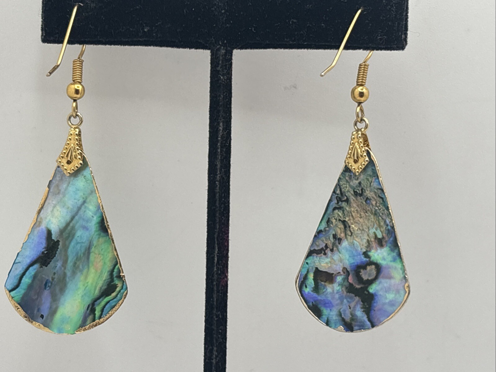 Geometric Abalone Shell Inlay Dangle Hook Earring… - image 6