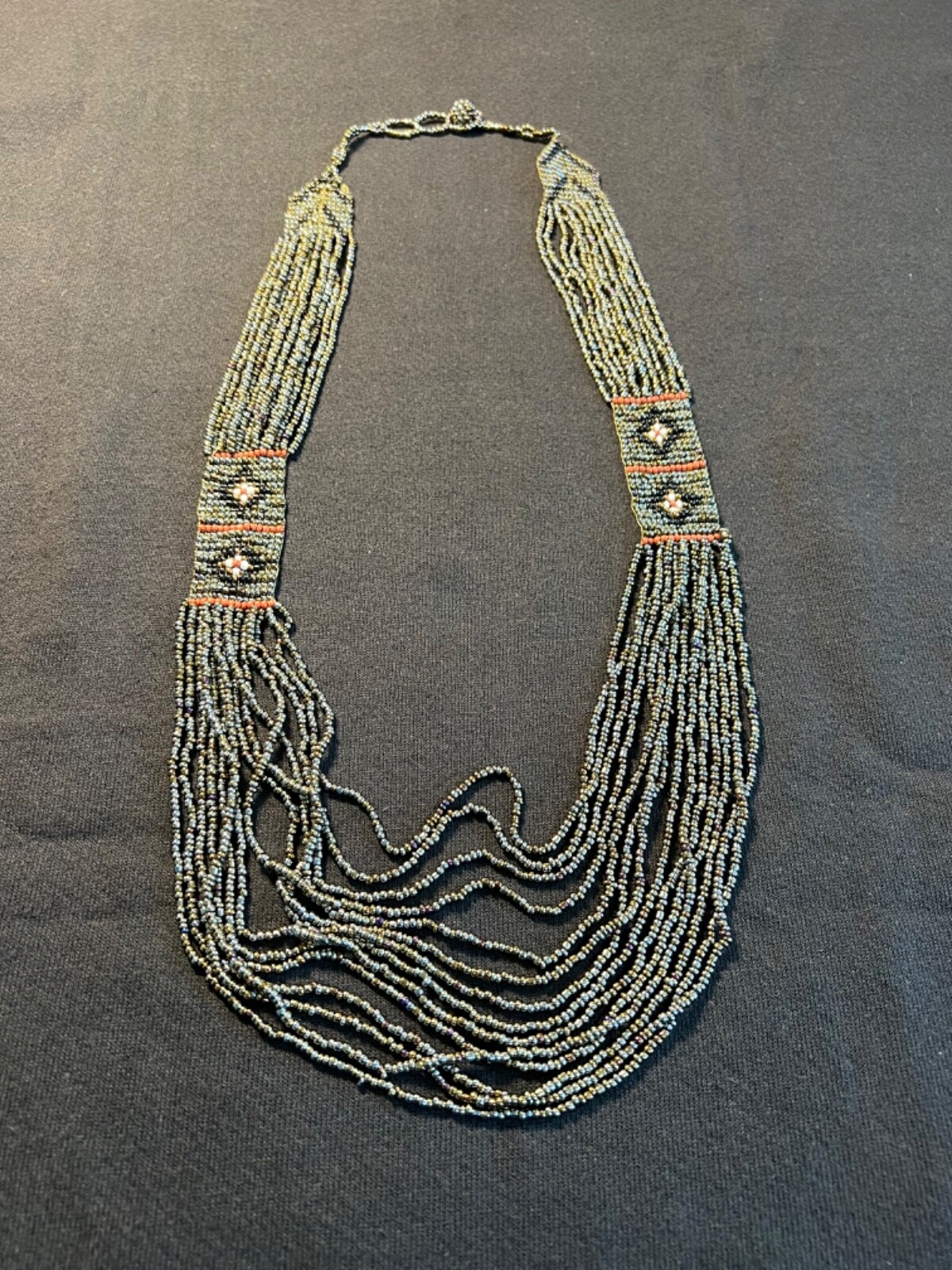 Waterfall Multi Strand Statement Seed Beaded Neck… - image 1