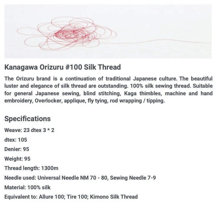 Kanagawa Kinsuzu 100 Silk Thread, 23 dtex 3x2, 1300m, 42 Vibrant Colors - Image 2 of 4