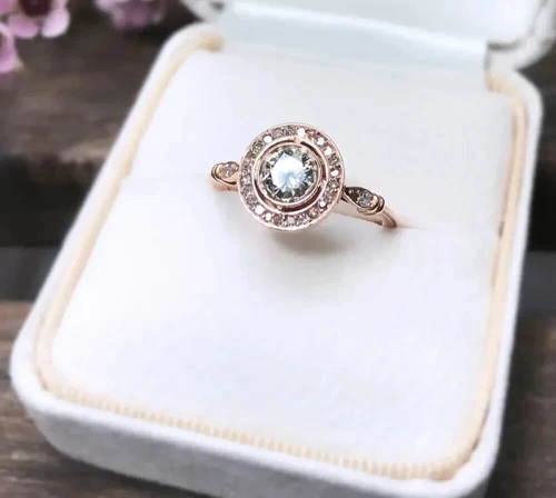 1Ct Vintage Style Round Lab-Created Diamond Halo Ring 925 Silver Rose Gold FN