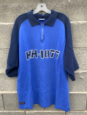Vintage Helly Hansen '1877' Zip Polo Rugby Shirt sz XL Blue 90s Hip Hop