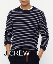 JCREW sweater striped chunky navy blue white organic cotton fisherman's slim nr
