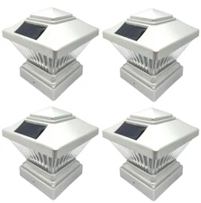 Set of 4 Silver Color Square Solar Light Post Cap 4x4 PVC Fence Style 246SX4