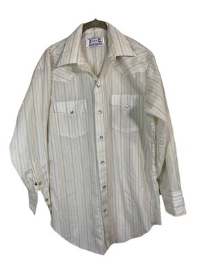 H Bar C California Ranchwear Men Long Sleeve Western Shirt Size 16 32 White Stri