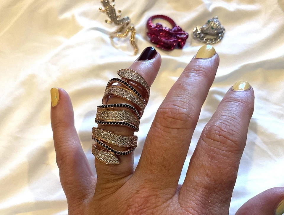 Lote 5 Anillos Doble Dedo Bisagra Nudillo Dragón Rosa Gator Pantera Plata Oro 8 Foto 2 de 4