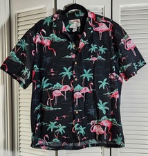 Vintage Paradise Found Hawaiian Shirt Flamingo Palm Print Large 100 Cotton USA