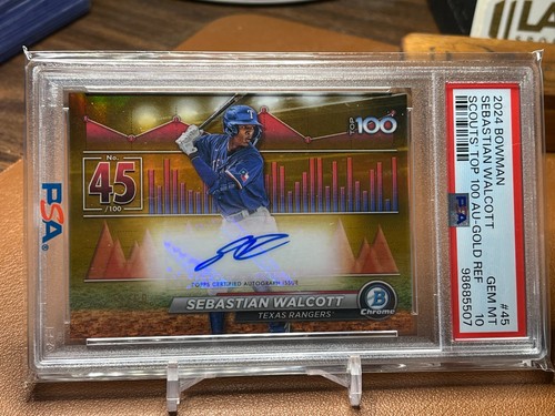 Sebastian Walcott 2024 Bowman #45 Top 100 gold refractor auto 16/50 PSA 10 - Picture 1 of 3