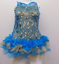 Dance Costume Large Adult Turquoise Curtain Call J4792 Jazz Tap Sequin Feathers