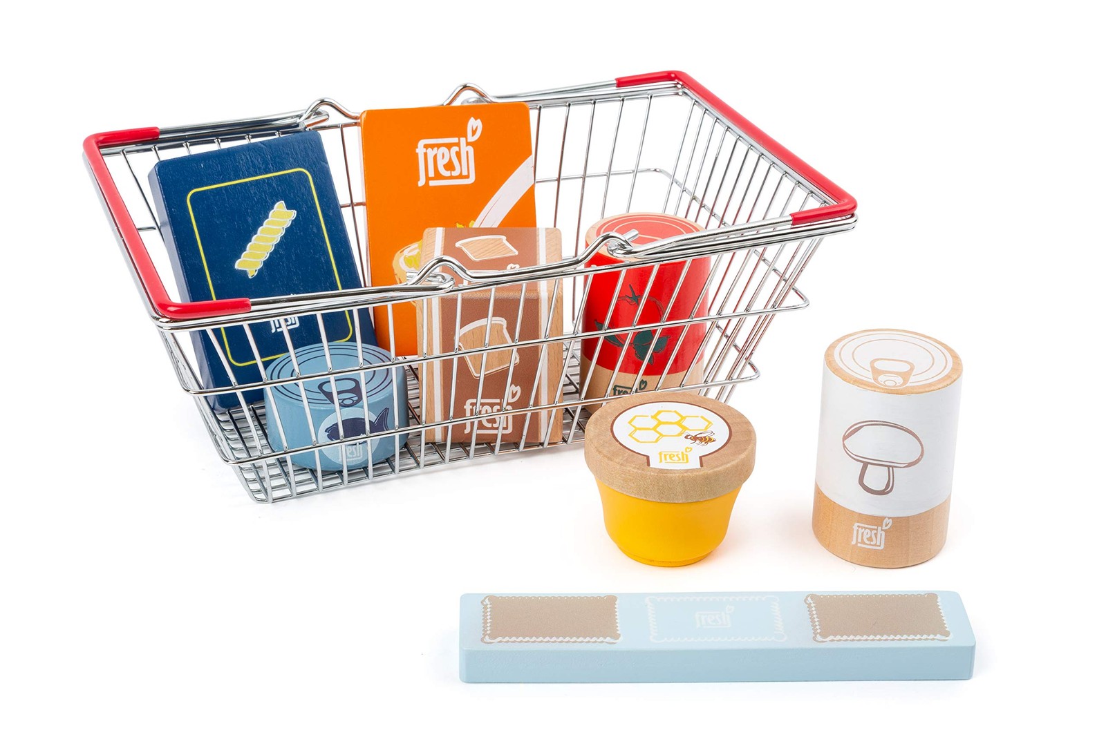 Small Foot 11443 Groceries Shopping Basket Fresh Made of Wood, Set as Accessory