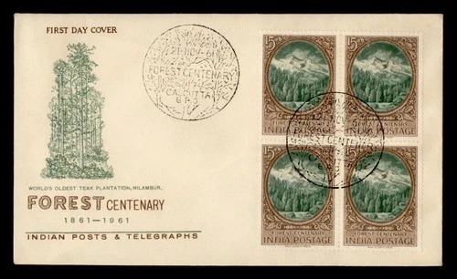 DR WHO 1961 INDIA FDC FOREST CENTENARY BLOCK M78735