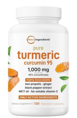 NEW Pure Turmeric Curcumin Supplement 1000mg 120 Veggie Caps 95% Curcuminoids