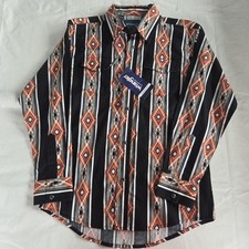 NWT Wrangler Vertical Print Southwestern Long Sleeve Snap Shirt Boys Size Large