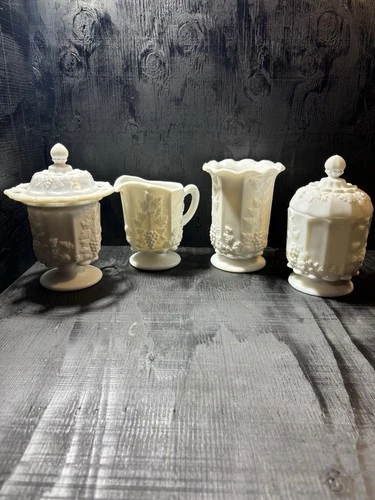 Vintage Westmoreland Glass Company Milk Glass Set Of 4 Beautiful Patterns