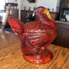 L.E. Smith Amberina Glass Turkey Covered Candy Dish — listing 6