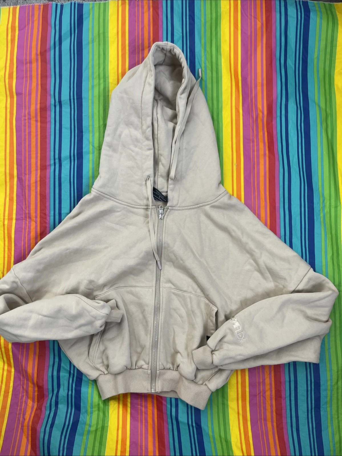Popflex Hoodie Women's Size XXS/XS Tan Beige Pullover Cropped Oversized H60