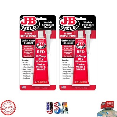 Waterproof RTV Silicone Gasket Maker 2-Pack - 3oz Red, Industrial Quality