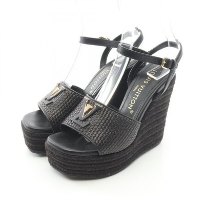 LOUIS VUITTON LV Mare Sandals leather Raffia Black #36 Used Women