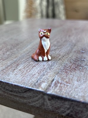 Little Vintage 80s Handmade Cat ginger White  Trinket ornament 