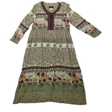 Vtg Carole Little Whimsigoth Patchwork Maxi Dress 8 Green Gold Fairycore