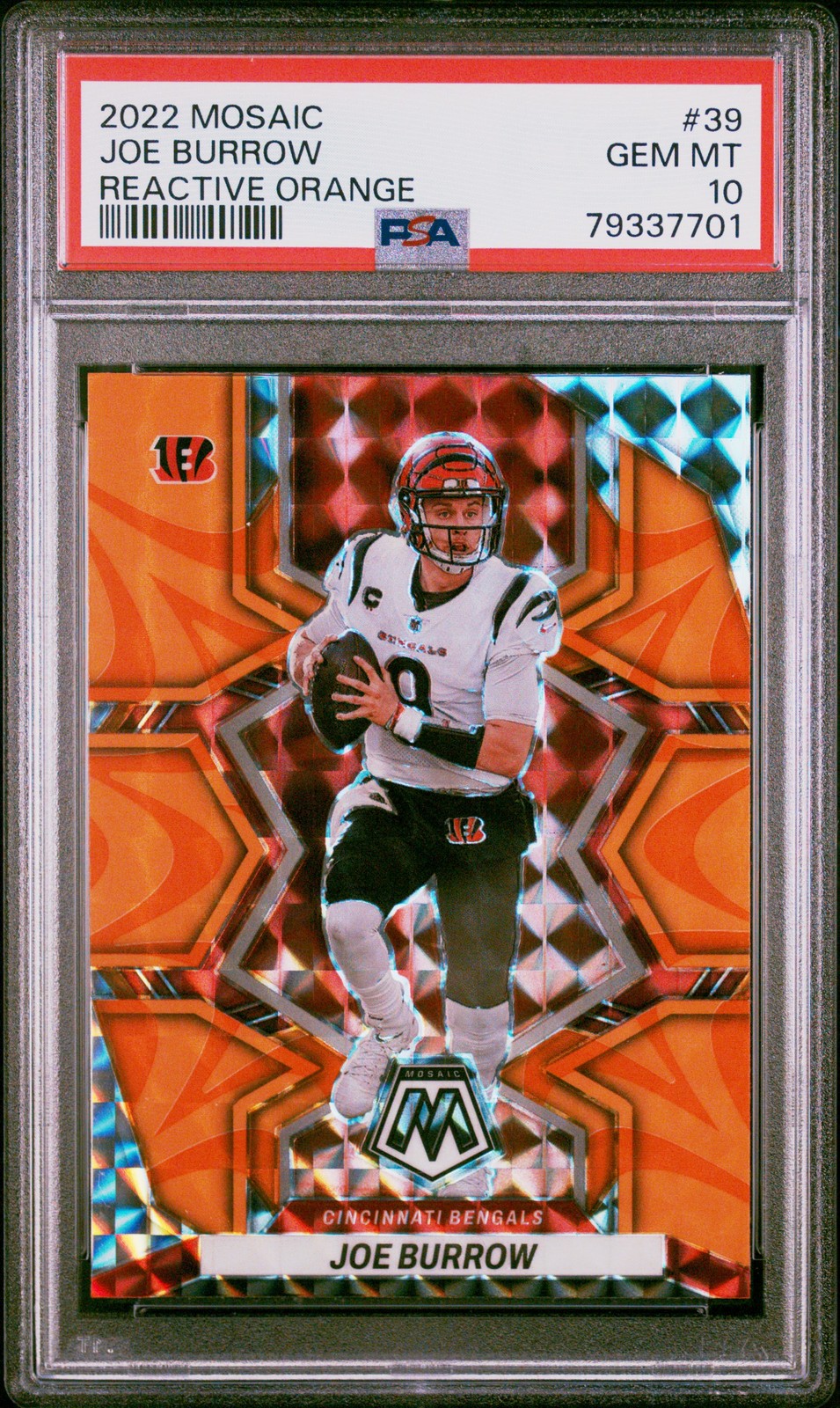 2022 Panini Mosaic Joe Burrow #39 PSA 10 ORANGE REACTIVE BENGALS COLOR MATCH
